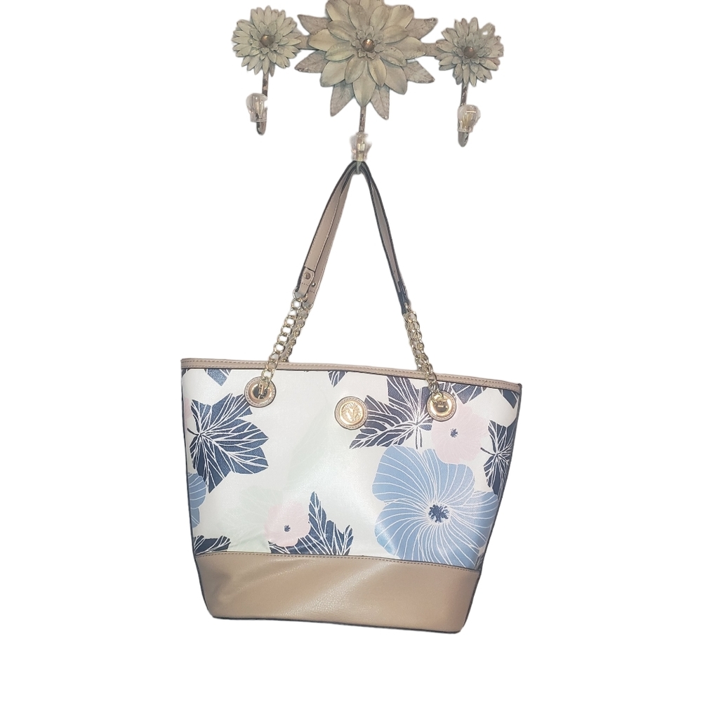 EUC Anne Klein Floral Pattern Boho Shoulder Bag With Gold Chain - Picture 5 of 6